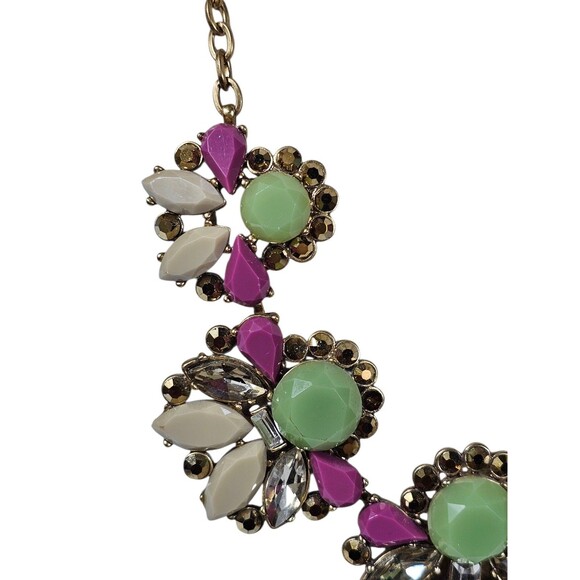 J. CREW COSTUME STATEMENT NECKLACE GREEN PURPLE GOLD RHINESTONES Bold Chunky - Picture 5 of 7